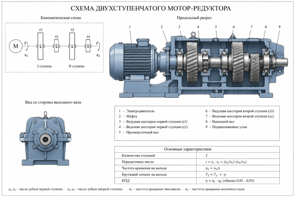  Схема двухступенчатого мотор-редуктора