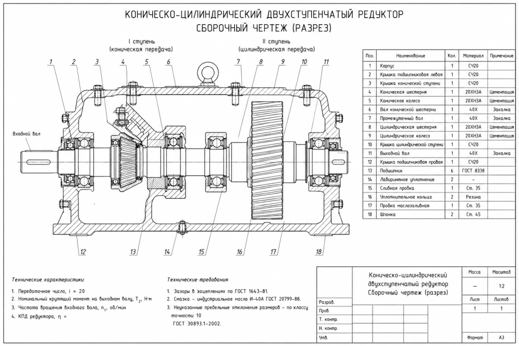 редуктор коническо цилиндрический двухступенчатый схема.png